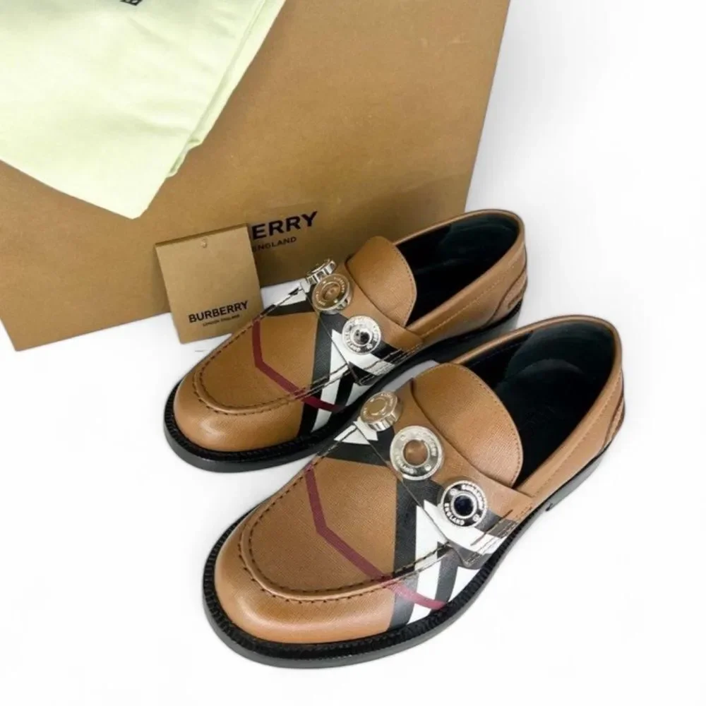 BURBERRY Women's Broadbrook Brown Nova Check Silver Hardware Loafers Siz… - Picture 12 of 14